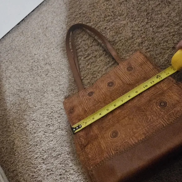 Patricia Nash Brown and Tan Stitched Ouine and Squares with Circles in them - Picture 9 of 15